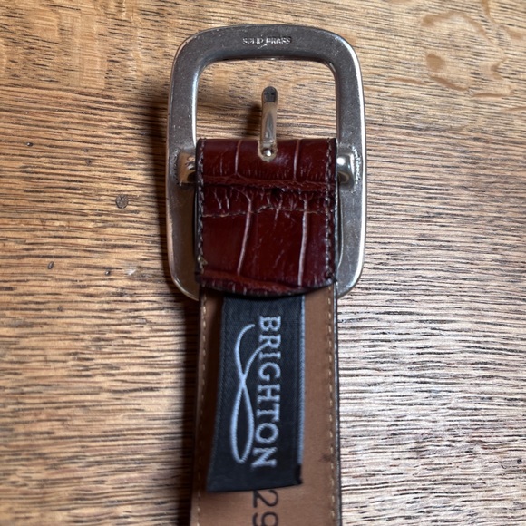 Brighton Brown Crocodile Embossed Silver Tone Rose Embellished Belt - M/L 32 - Picture 4 of 9